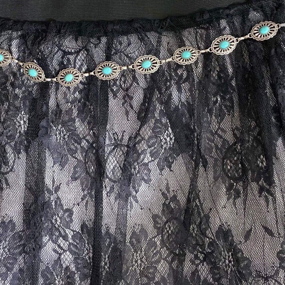 Turquoise Silver Concho Chain Belt - Picture 3 of 4